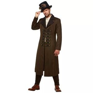 Men's Steampunk Brown Striped Coat
